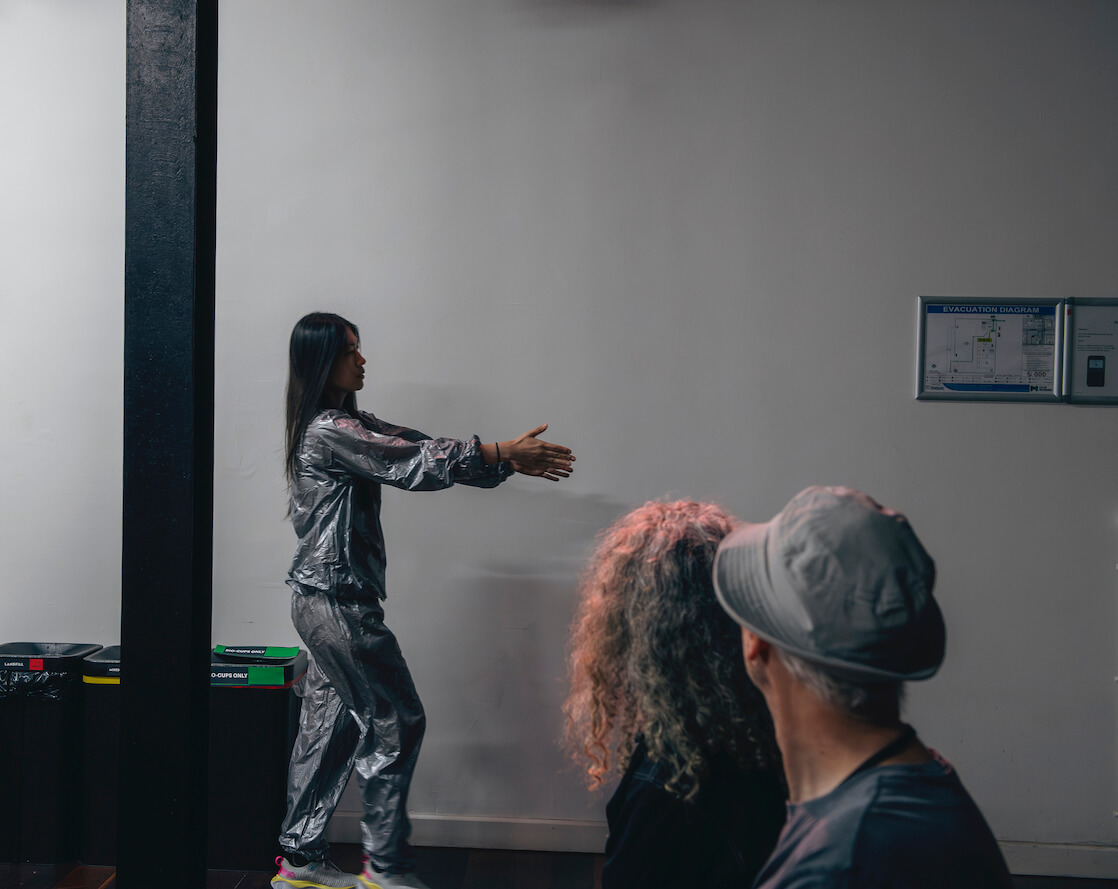 Geumhyung Jeong, Fire Drill Scenario, performance view, 2025, Arts House Melbourne.  Image Courtesy Arts House. Photo by Gregory Lorenzutti.